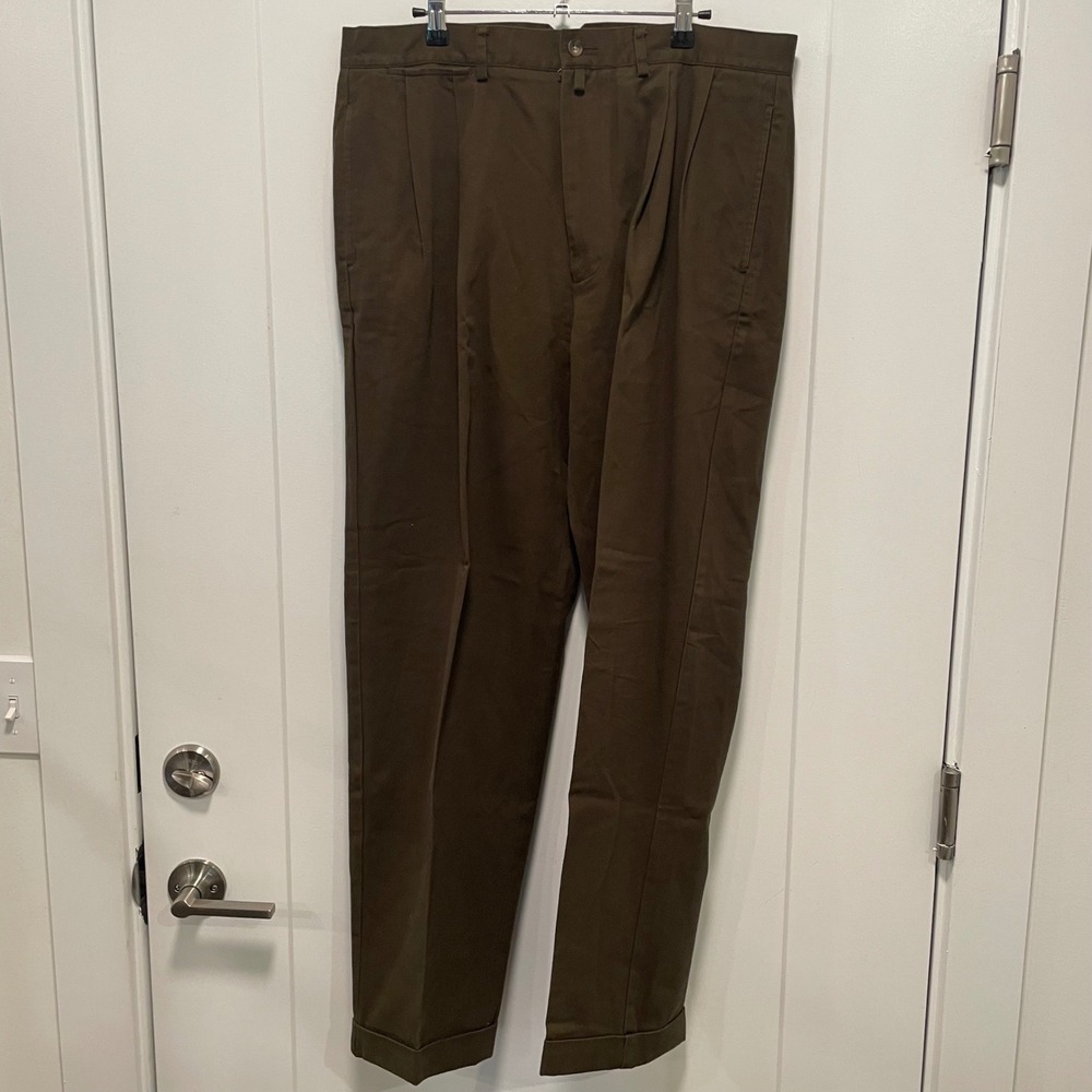 Faconnable Mens Pleated Chinos Brown Cotton Cuffed Dress Pants Size 36 RN 58665